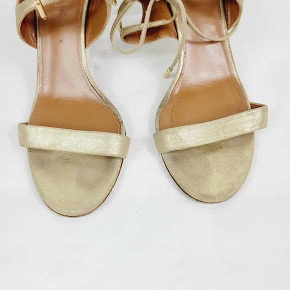 Aquazzura gold strap ankle tie heel